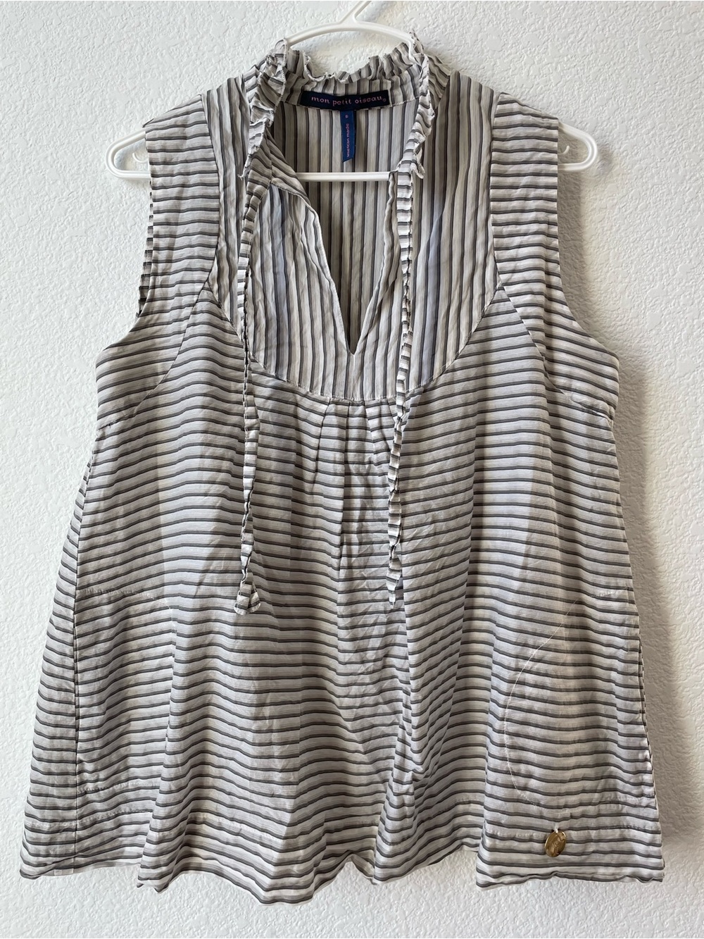Anthropologie Gray and White Striped Ruffle-Trim Tank - Picture 2 of 5